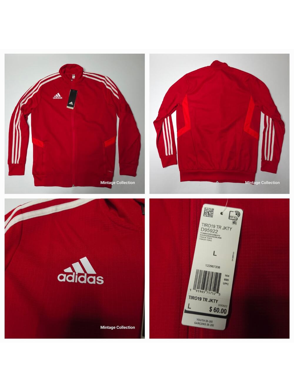NEW ADIDAS YOUTH BOYS SIZE L RED TIRO 19 SOCCER FUTBOL TRAINING TRACK JACKET